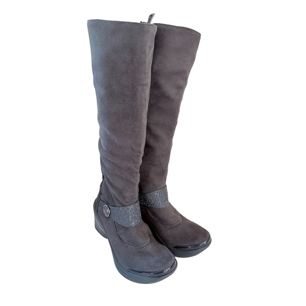 Bzees Euphoria Women's 7M Gray Knee High Boots Faux Suede Side Zip Washable
